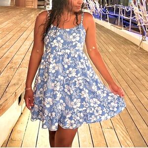 Hollister Baby Blue Hawaiian Flower Woven Dress S